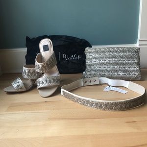 White House Black Market NWT Beaded Dressy Sandals with Matching Purse and Shoes